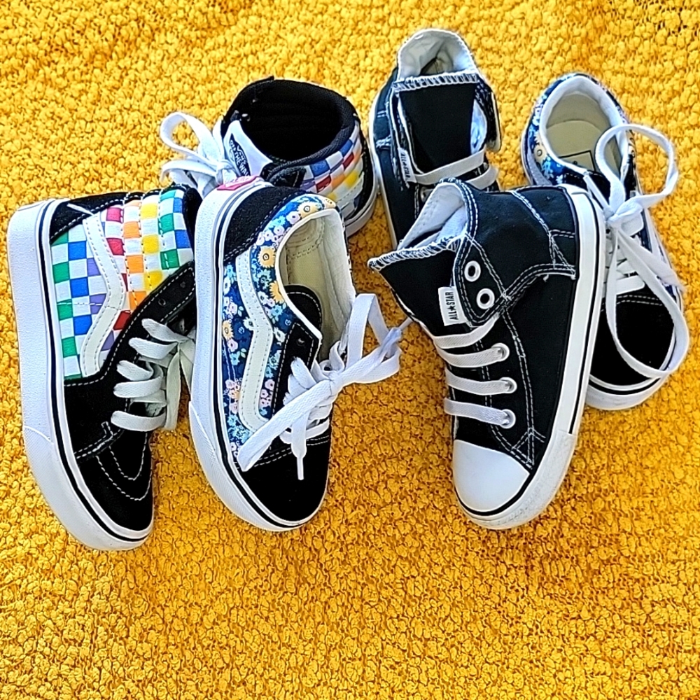 3 pairs of shoes 2 vans and 1 converse